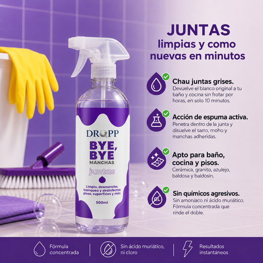 Bye Bye Manchas | Limpiador de Juntas que disuelve el hongo en minutos.