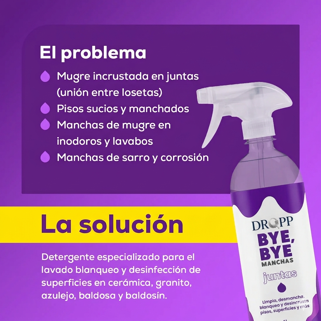 Bye Bye Manchas | Limpiador de Juntas que disuelve el hongo en minutos.